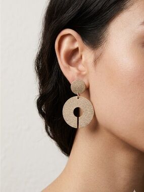 Gold Textured Disc Drop Earrings - Hammered Cutout Statement Drops
